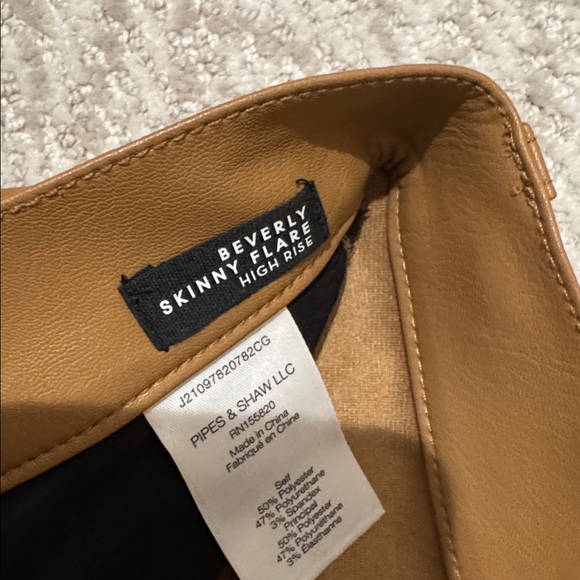 Veronica Beard Beverly Skinny Flare Pant Vegan Cognac Light Brown Leather 27 - Picture 11 of 12